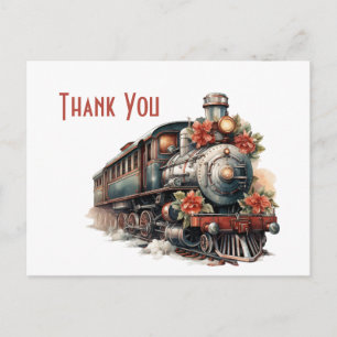 Cartão Postal Vintage Steam Train Retro Natal Obrigado