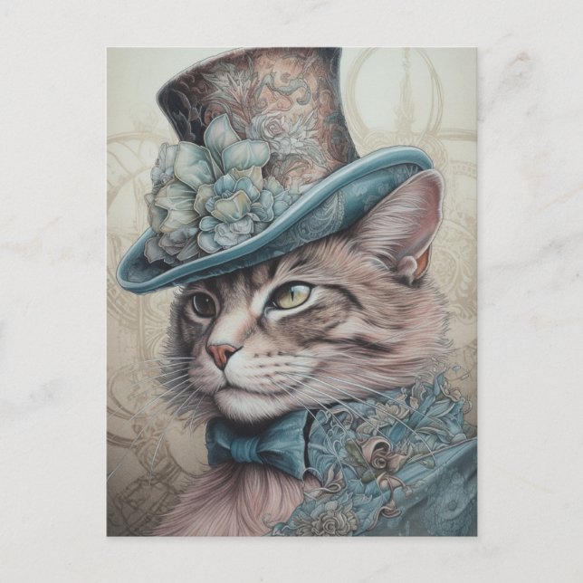 Cartão Postal Vintage Steampunk Cat. (Frente)