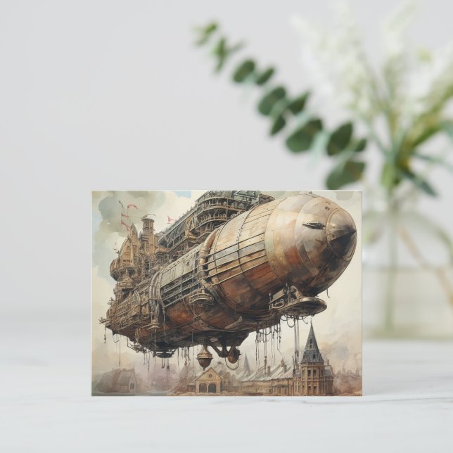 Cartão Postal Vintage Steampunk Zeppelin (2) (Em pé/Frente)
