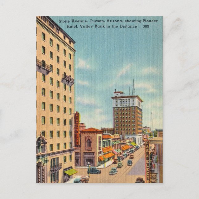 Cartão Postal Vintage Stone Avenue, Tucson, Arizona (Frente)