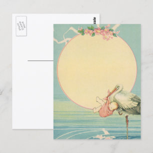 Cartão Postal Vintage Storm com Baby Girl no cobertor rosa