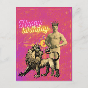 Cartão Postal Vintage Strongman Altered Art Birthday