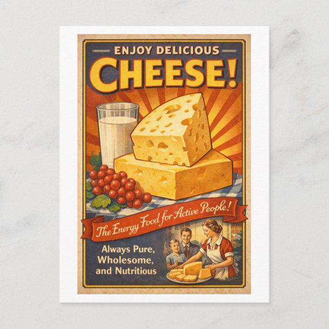 Cartão Postal Vintage-Style Cheese Advertisement (Frente)