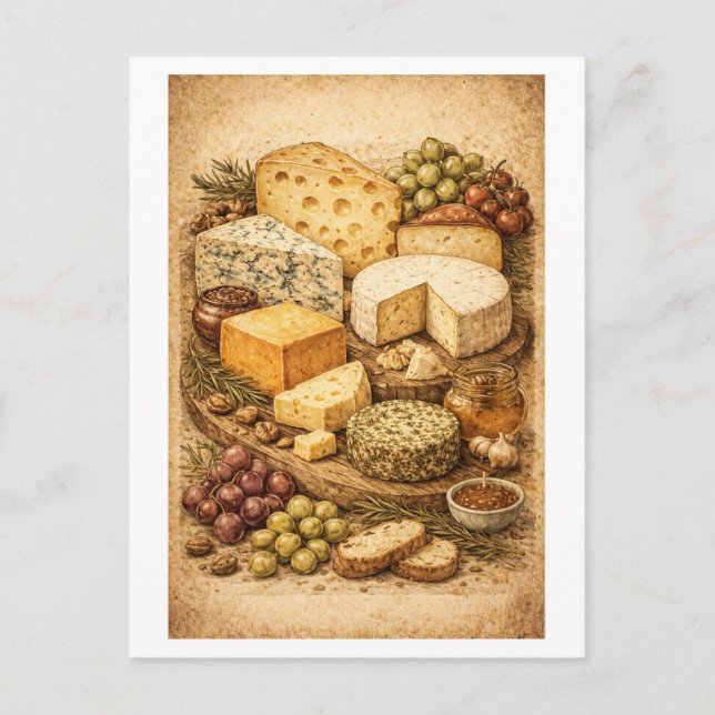 Cartão Postal Vintage-Style Cheese Board (Frente)