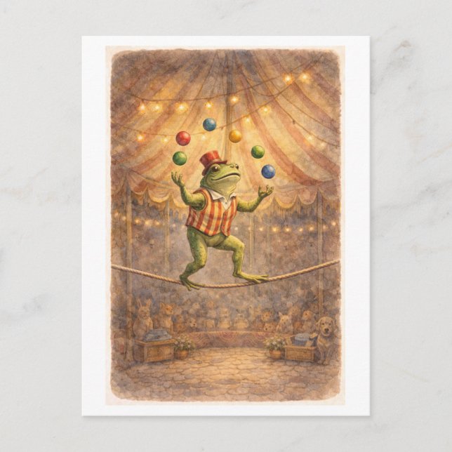 Cartão Postal Vintage-Style Circus Frog Juggling Balls (Frente)