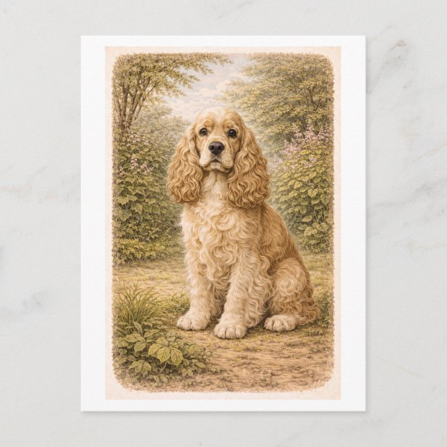 Cartão Postal Vintage-Style Cocker Spaniel (Frente)