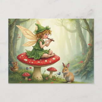 Cartão Postal Vintage Style Fairy Tale Flautist