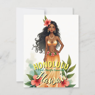 Cartão Postal Vintage Style Hawaii Viagem Honolulu Hula Girl