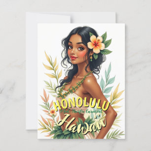 Cartão Postal Vintage Style Hawaii Viagem Honolulu Hula Girl