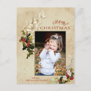 Cartão Postal Vintage Style Holly Feliz Foto de Natal