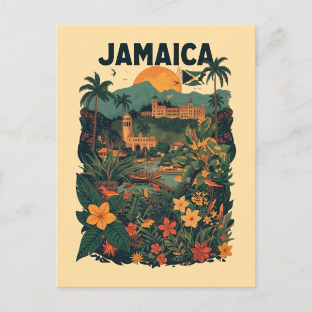 Cartão Postal Vintage Style Jamaica Travel Illustration (Frente)