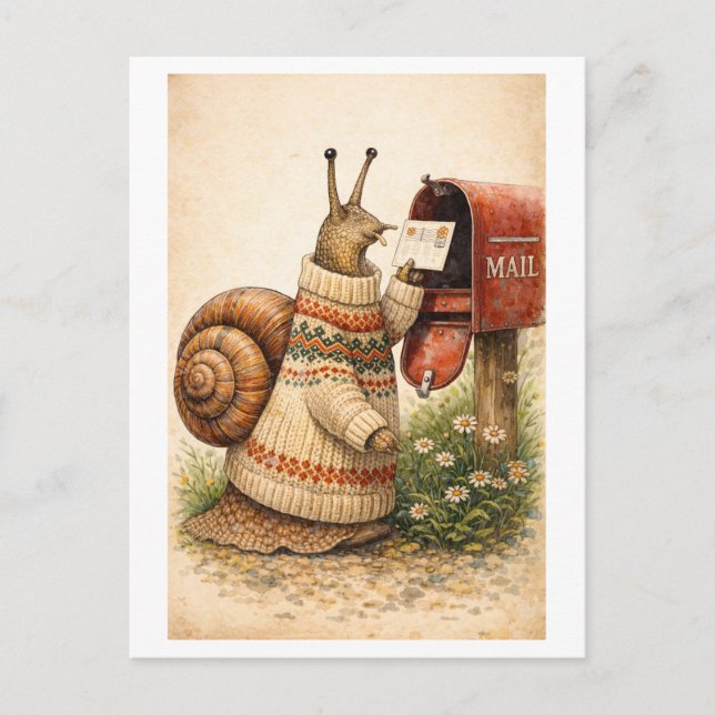 Cartão Postal Vintage-Style Snail Mailing Postcard (Frente)