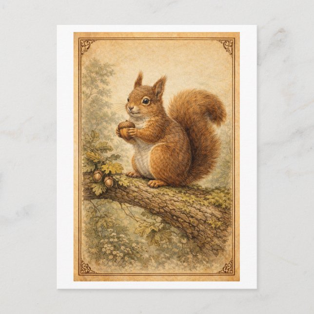 Cartão Postal Vintage-Style Squirrel Illustration (Frente)