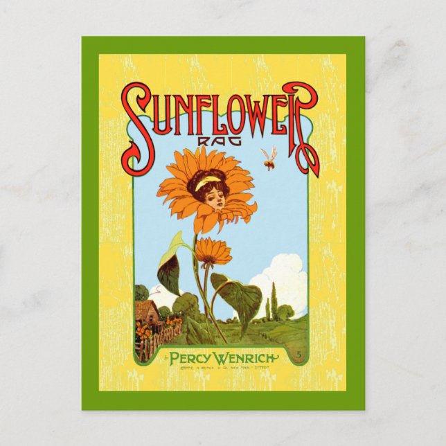 Cartão Postal Vintage Sunflower Music (Frente)