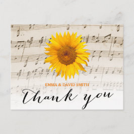 Cartão Postal Vintage Sunflower & Music Sheet Casamento Obrigado