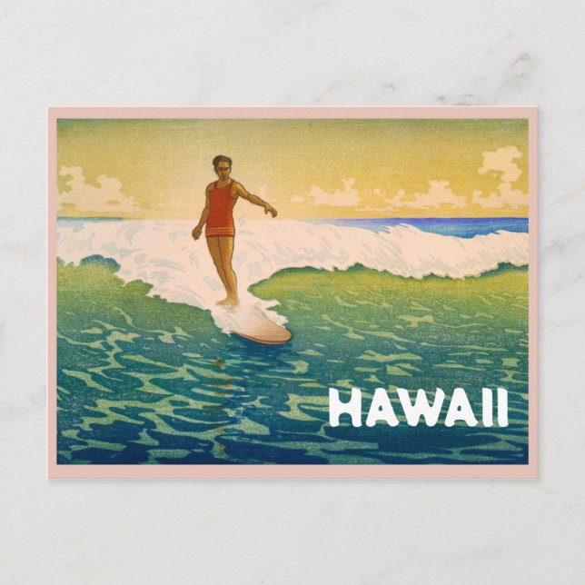 Cartão Postal Vintage Surfer no Havaí (Frente)