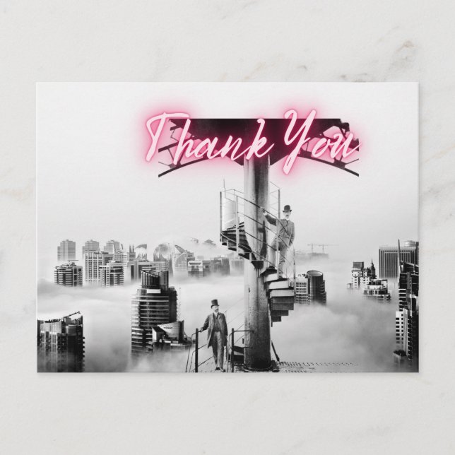 Cartão Postal Vintage Surreal City Scense Obrigado (Frente)