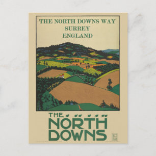 Cartão Postal Vintage Surrey England North Downs Way Viagem