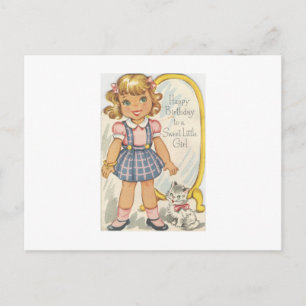 Cartão Postal Vintage Sweet Girl Birthday Card