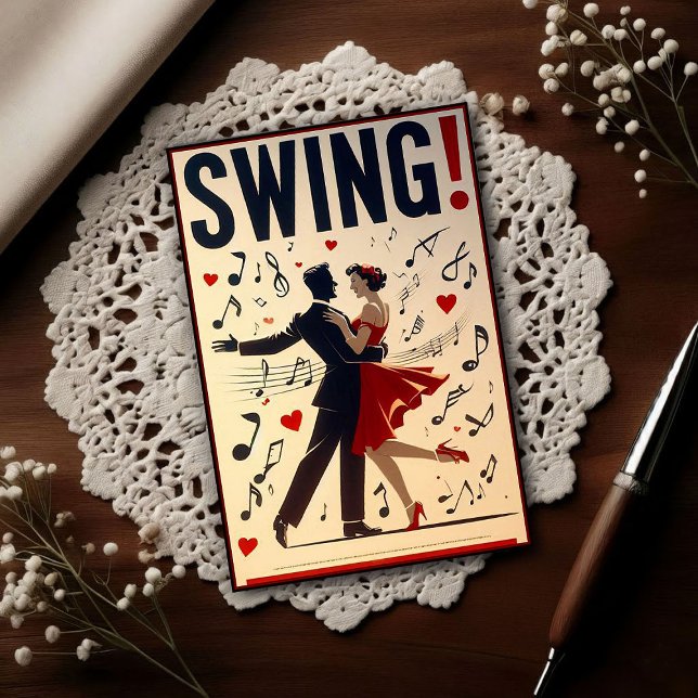 Cartão Postal Vintage Swing Dance Night Poster (Criador carregado)