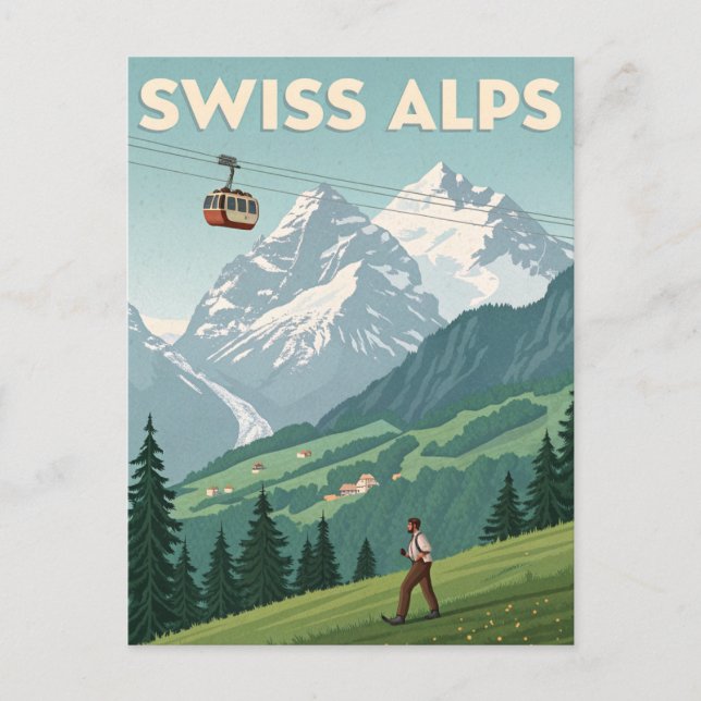 Cartão Postal Vintage Swiss Alps Travel (Frente)