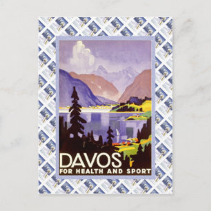 Cartão Postal Vintage Swiss Raulway Poster, Davos para a saúde