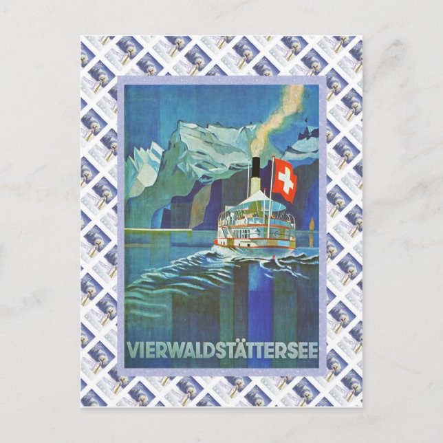 Cartão Postal Vintage Swiss Raulway Poster, Vierwaldstattersee (Frente)