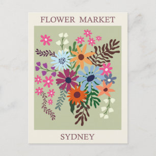 Cartão Postal Vintage Sydney Austrália Flower Market Viagem