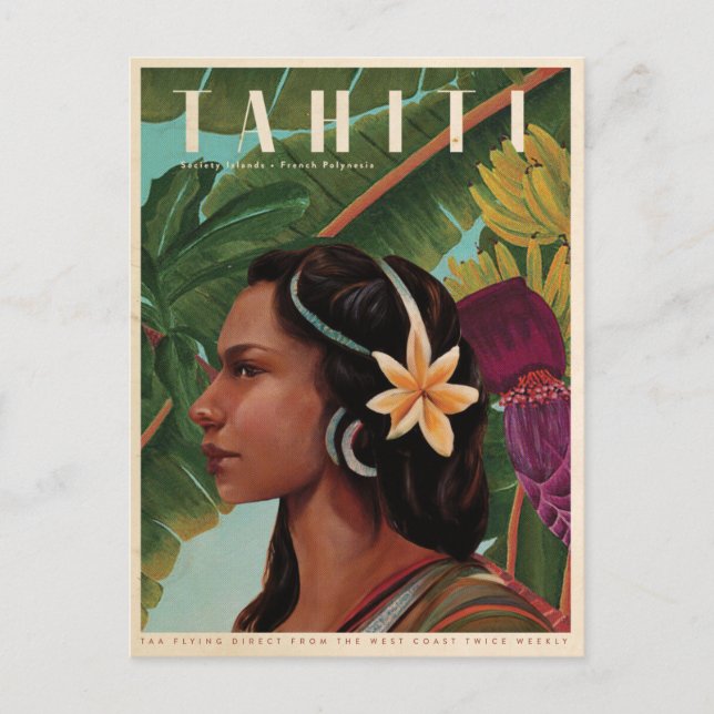 Cartão Postal Vintage Tahiti Island girl (Frente)