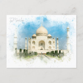 Cartão Postal Vintage Taj Mahal, Índia - Retro de Aquarela Viage