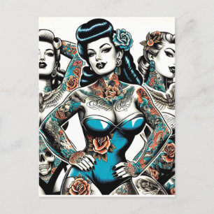 Cartão Postal Vintage Tattoo Girls
