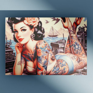 Cartão Postal Vintage Tattoo Old School Girl