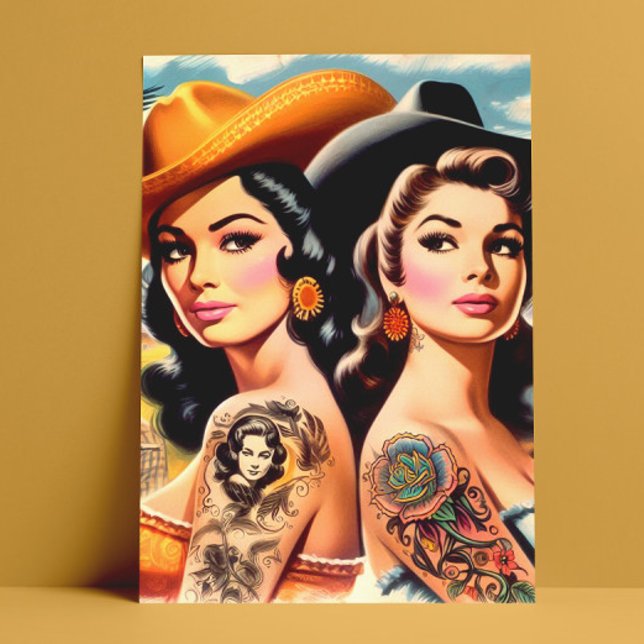 Cartão Postal Vintage Tattooed Cowgirls (Criador carregado)