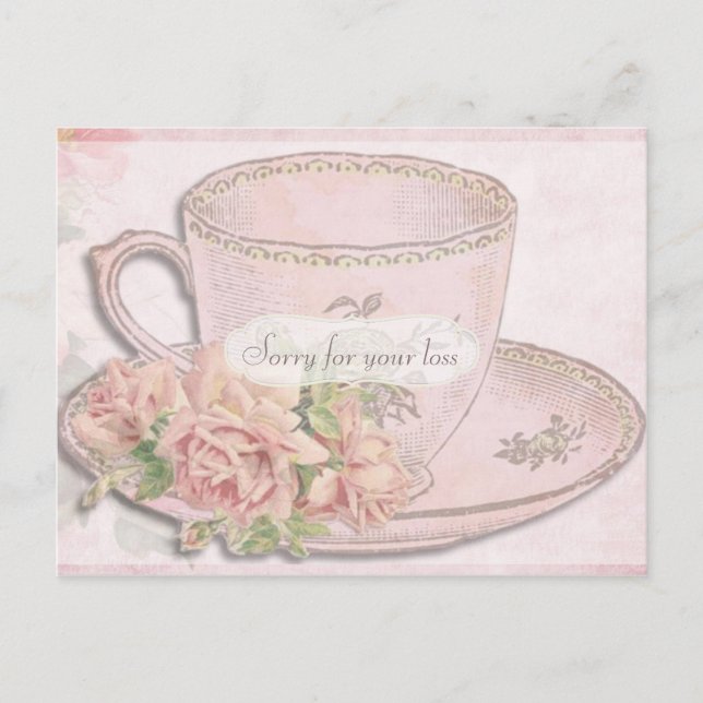 Cartão Postal Vintage Tea Cup e Simpatia Rosa (Frente)