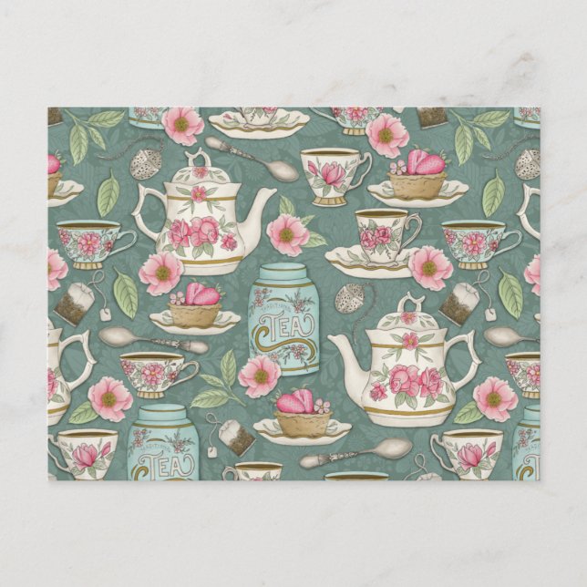 Cartão Postal Vintage Tea Party (Frente)