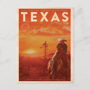 Cartão Postal Vintage Texas Cowboy Viagem