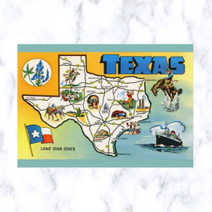 Cartão postal Vintage Texas Map and Flag