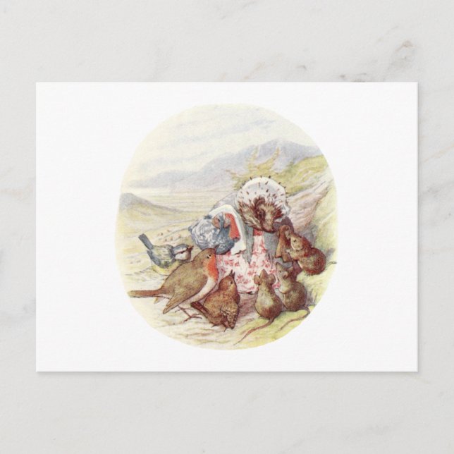 Cartão Postal Vintage Tiggy Winkle alimentando as aves (Frente)