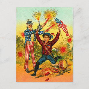 Cartão Postal Vintage Tio Sam Fireworks