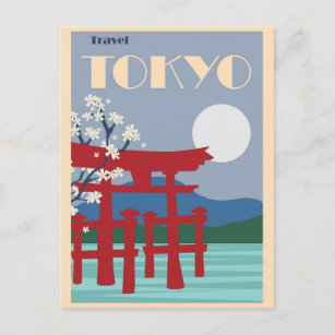 Cartão Postal Vintage Tokyo Japão Red Pagoda Cherry Blossom