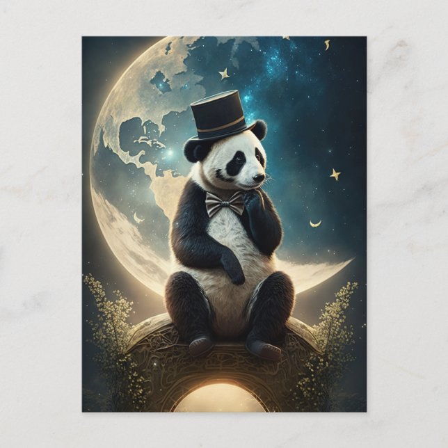 Cartão Postal Vintage Top Hat Moon Panda Bear (Frente)