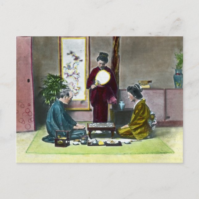 Cartão Postal Vintage Tradicional Japonês Mahjong 麻 雀 (Frente)