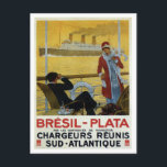 Cartão Postal Vintage transatlântico para o Brasil Plata e poste<br><div class="desc">Vintage poster de viagens francês de cruzeiros para o Brasil e a Argentina (La Plata).</div>