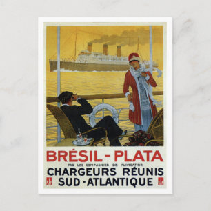 Cartão Postal Vintage transatlântico para o Brasil Plata e poste