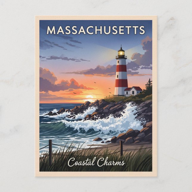 Cartão Postal Vintage Travel Massachusetts Seaside Retro Scenic (Frente)