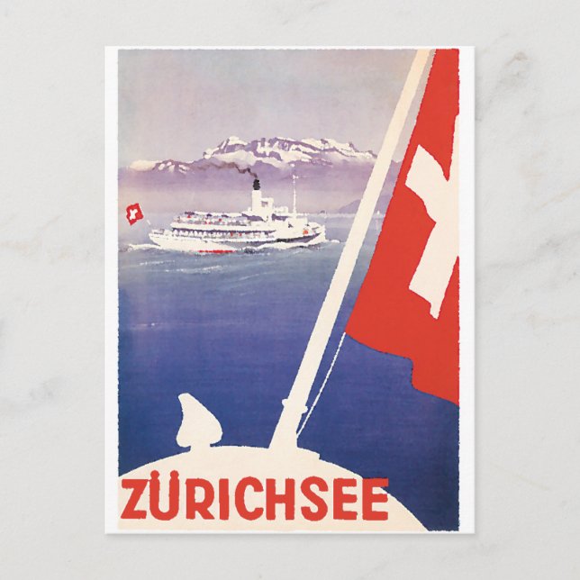 Cartão Postal Vintage Travel Posters: Lake Zurich Switzerland (Frente)