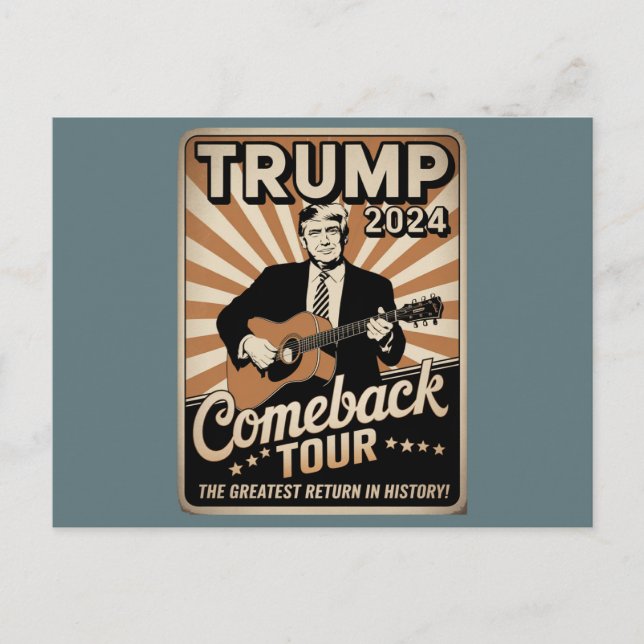 Cartão Postal Vintage TRUMP 2024 Rocks COMEBACK TOUR (Frente)