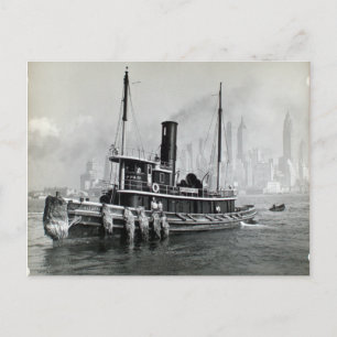 Cartão Postal Vintage Tugboat Water Front Brooklyn Manhattan