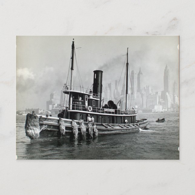 Cartão Postal Vintage Tugboat Water Front Brooklyn Manhattan (Frente)