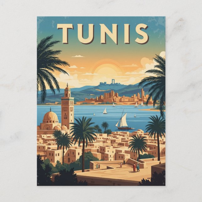 Cartão Postal Vintage Tunis Tunísia Viagem (Frente)